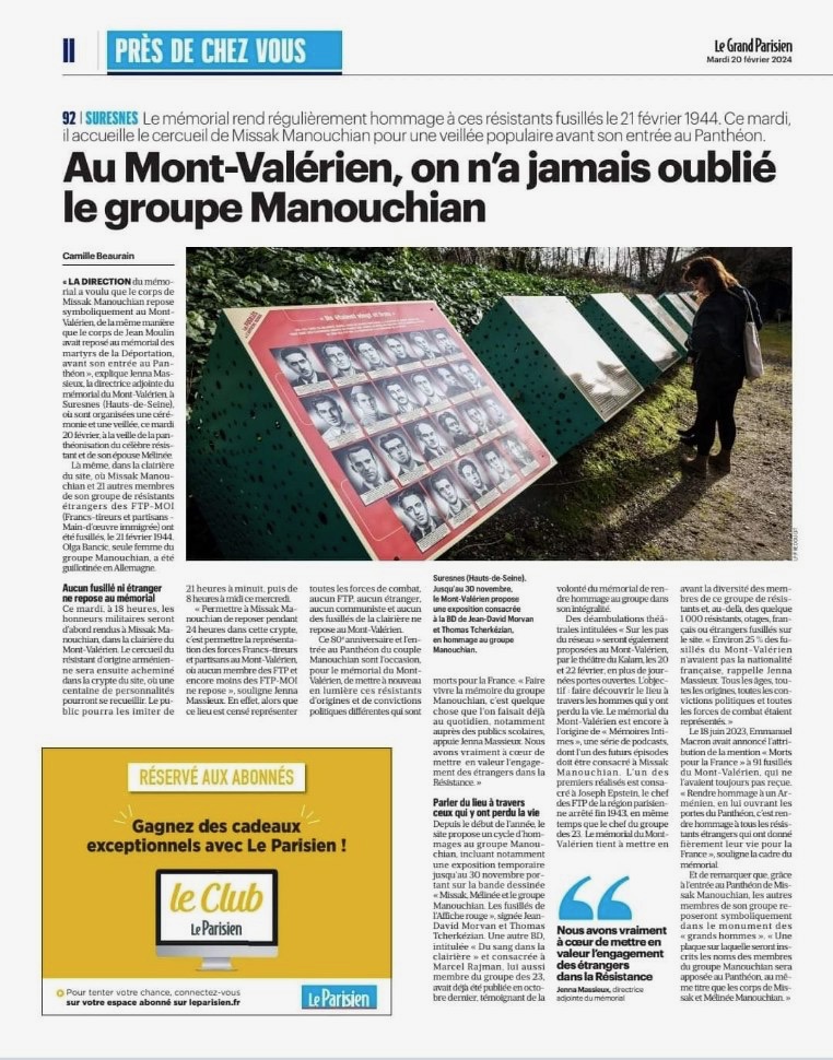 Article du parisien sur le mémorial du Mont Valérien